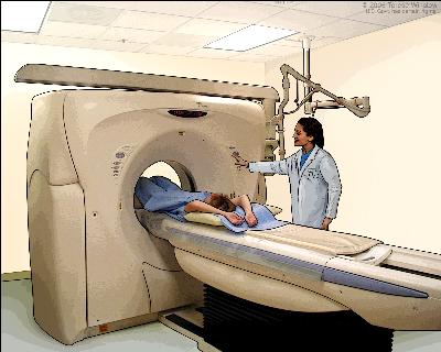 Computed tomography (CT) scan of the abdomen. The patient lies on a table that slides through the CT machine, which takes x-ray pictures of the inside of the body. Computed tomography (CT) scan of the abdomen; drawing shows the patient on a table that slides through the CT machine, which takes x-ray pictures of the inside of the body.