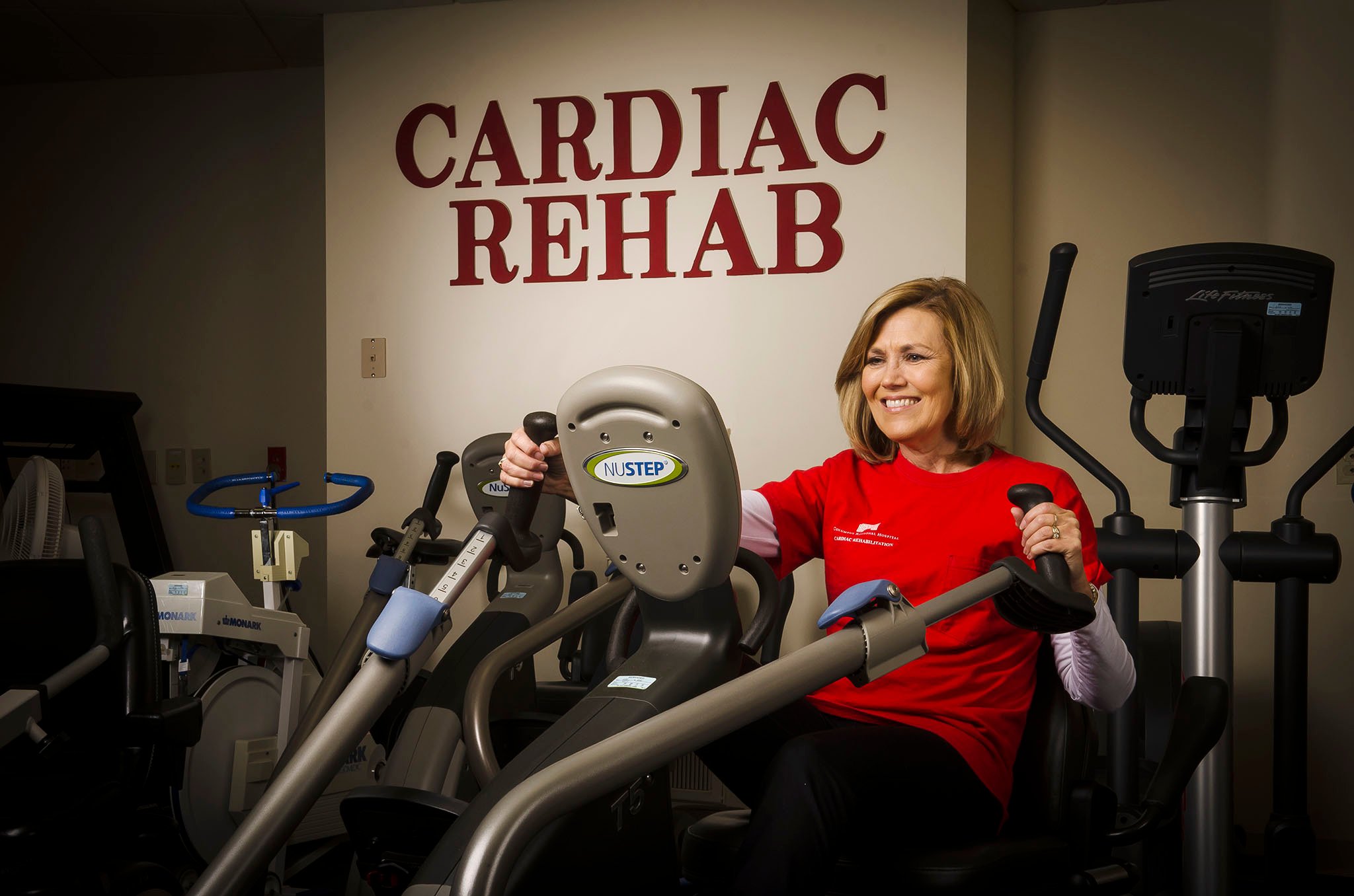 Linda Scheidt exercises in Cardiac Rehab at Columbus Regional Hospital