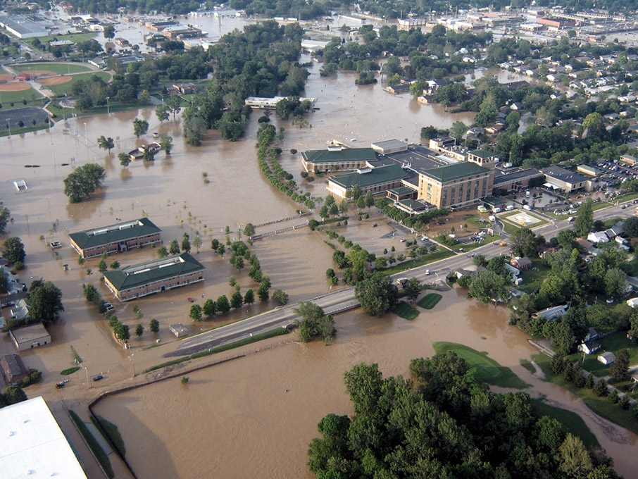 aboutus_co_flood_image_aerial Aerial view of CRH during the flood of 2008