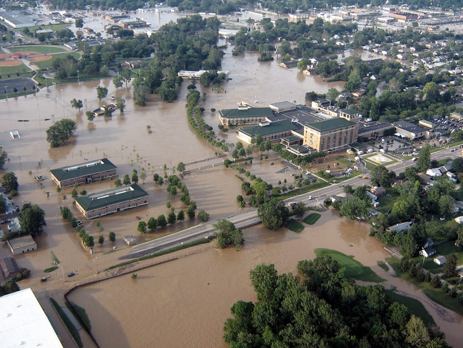 Aerial view of CRH during the flood of 2008