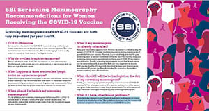 Frequently asked questions brochure about mammograms and the COVID-19 vaccine.