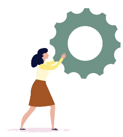 Illustration of woman holding a gear.