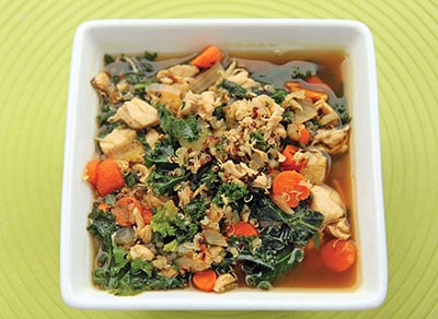 Bowl of chicken quinoa soup