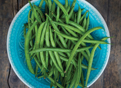 Bowl of raw green beans.