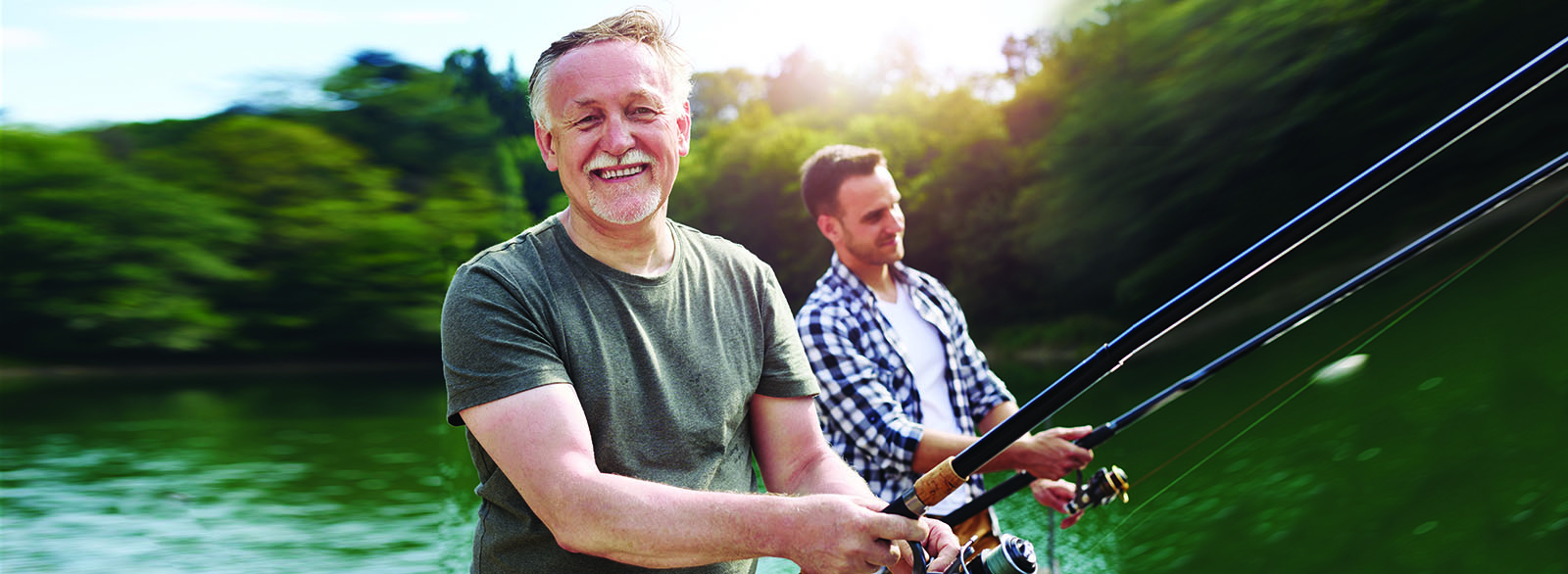 Two men fishing.