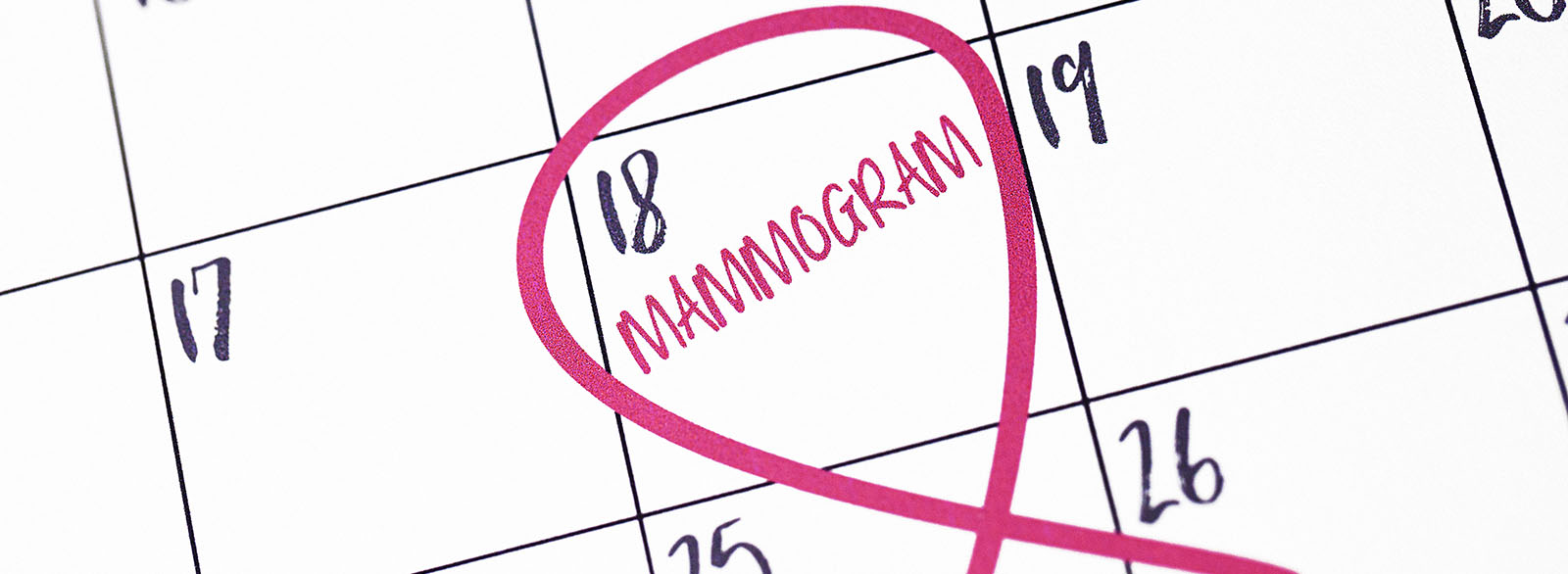 Calendar date with the word mammogram circled.