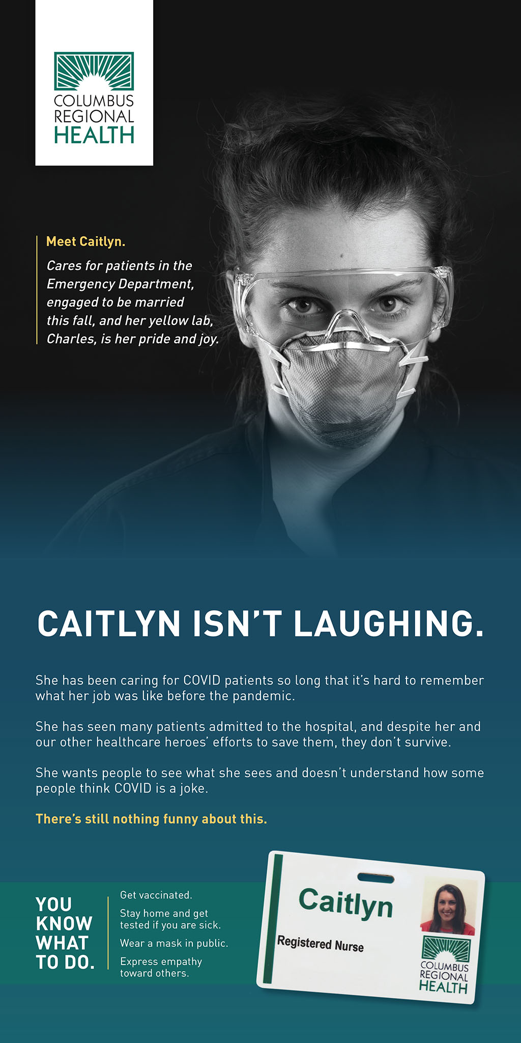 COVID Ad featuring Caitlyn Williams.